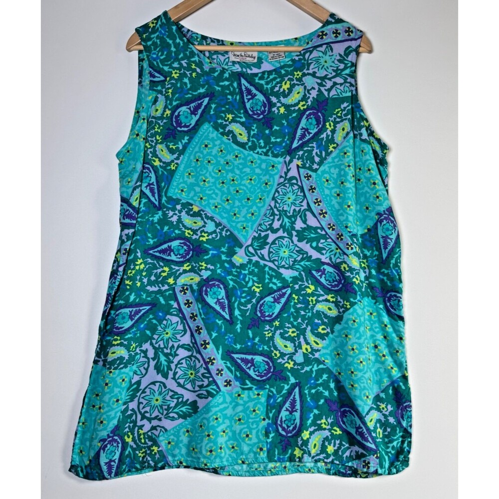 Diane von Furstenberg The Color Authority 1X Green‎ Floral Geometric Tunic Tank